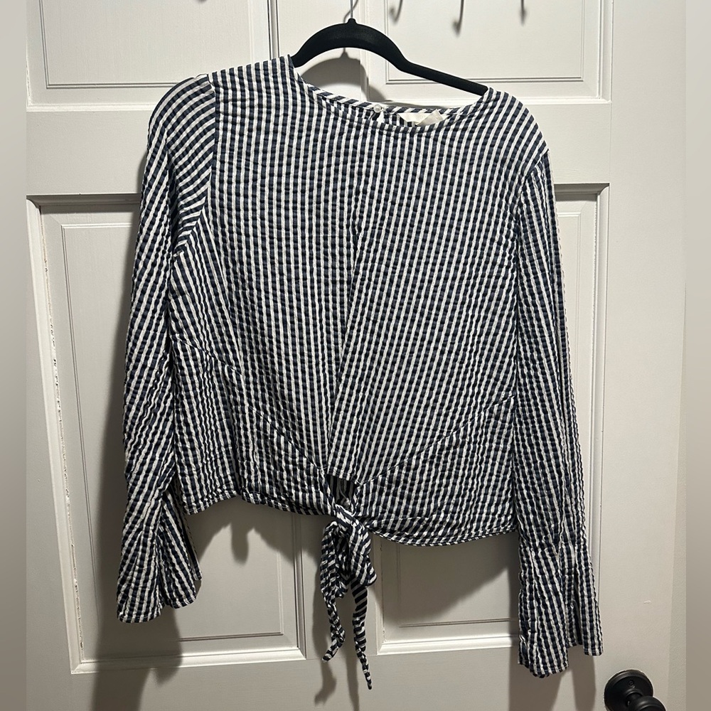 Blue and white striped blouse